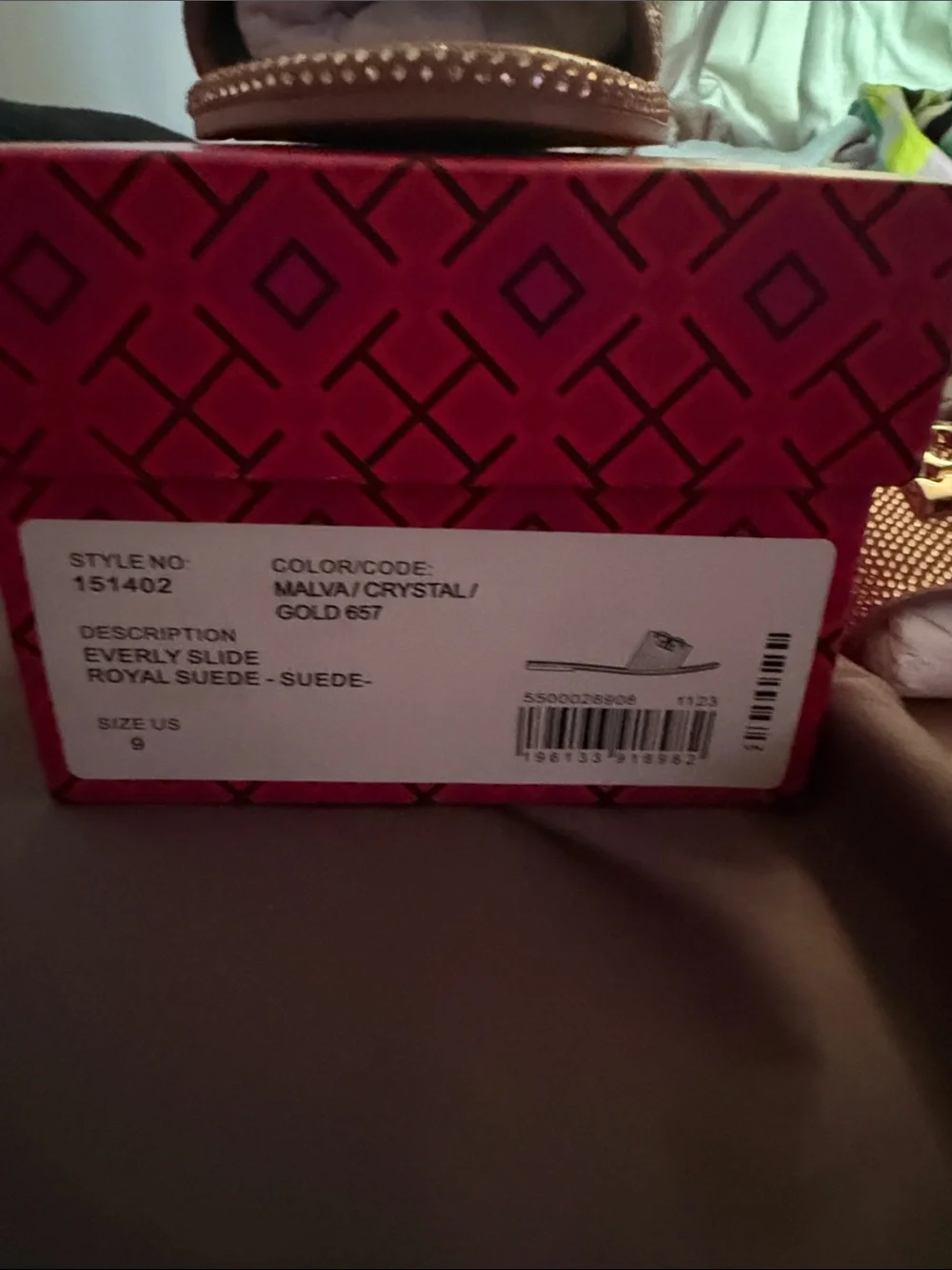 Tory Burch Rose Gold Crystal Logo Slide Sandals